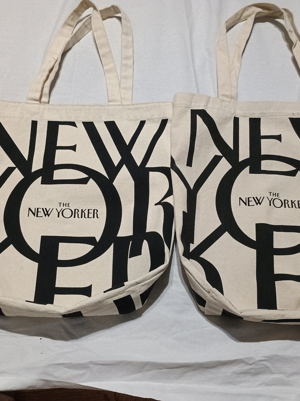 Pair of The New Yorker Canvas Tote Bags in Natural with Black Logo
